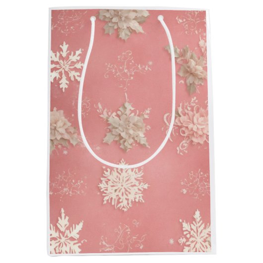 Sneeuwvlokken Pastel roze Medium Cadeauzakje (Voorkant)