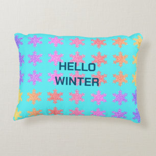 Sneeuwvlokken Patronen Hallo Winter Typografie Bla Accent Kussen