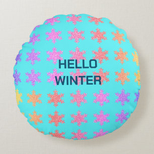 Sneeuwvlokken Patronen Hallo Winter Typografie Bla Rond Kussen