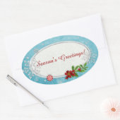 Sneeuwvlokken & pepermunt Vakantie GEPERSONALISEER Ovale Sticker (Envelop)