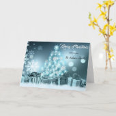 Sneeuwvlokken Pine Tree Light Blue Merry Christmas Kaart (Gele Bloem)