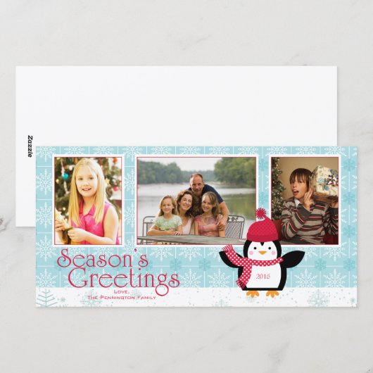 Sneeuwvlokken pinguïn seizoen groeten 3 foto kaart (Voorkant / Achterkant)