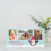 Sneeuwvlokken pinguïn seizoen groeten 3 foto kaart (Staand voorkant)