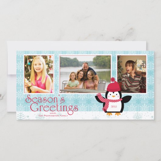 Sneeuwvlokken pinguïn seizoen groeten 3 foto kaart (Voorkant)