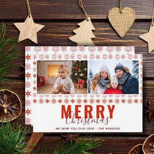 Sneeuwvlokken Prettig Kerst Script Familie 2 Foto Feestdagenkaart