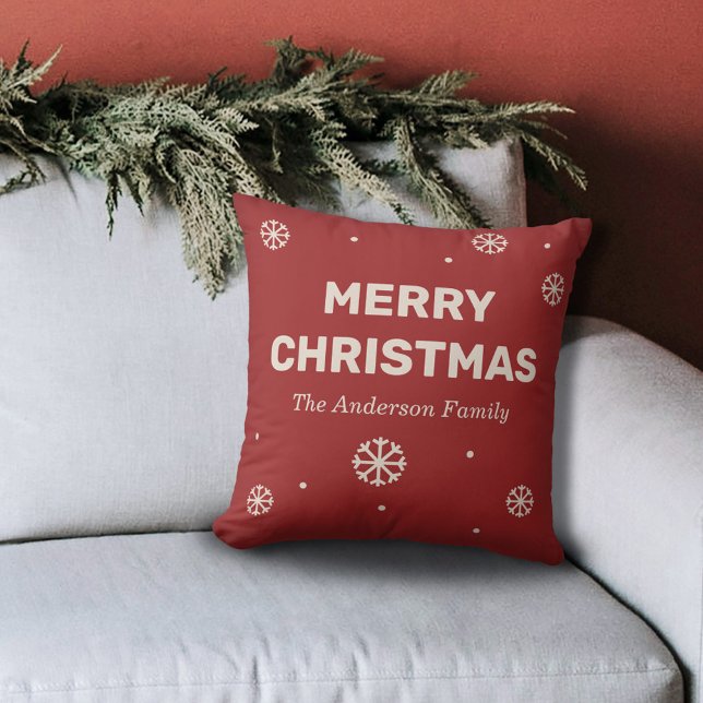Sneeuwvlokken & Prettig Kerstmis Rood  Kussen (Snowflakes & Merry Christmas Red Pillow)