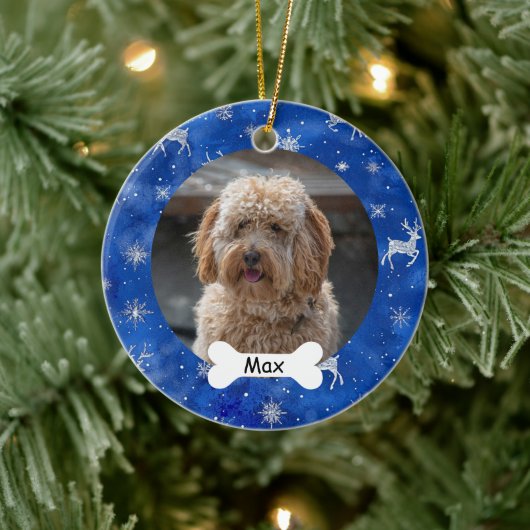 Sneeuwvlokken Rendier Custom Pet Puppy Dog Foto Keramisch Ornament (Boom)