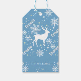 Sneeuwvlokken rendierblauw cadeaulabel