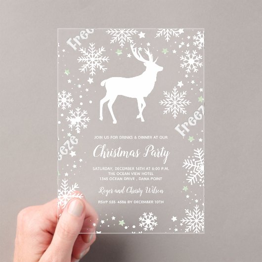 Sneeuwvlokken rendieren duidelijk kerstfeest acryl uitnodigingen (Insitu (Draagbaar))