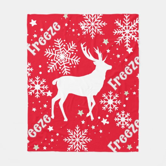 Sneeuwvlokken rendierrood fleece deken (Voorkant)