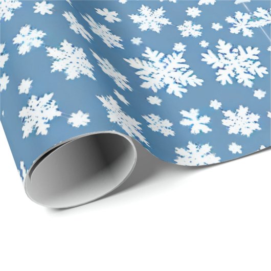 Sneeuwvlokken repeating patroon wit blauw cadeaupapier (Rol Hoek)