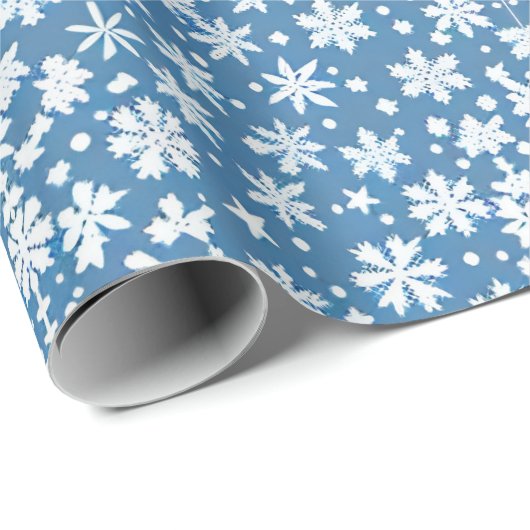 Sneeuwvlokken repeating patroon wit blauw cadeaupapier (Rol Hoek)