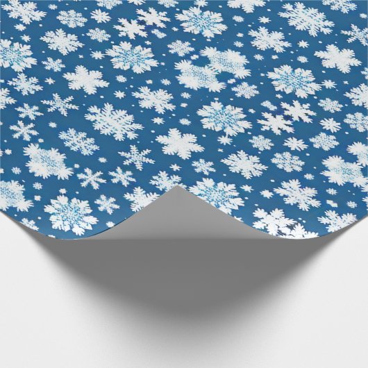 Sneeuwvlokken repeating patroon wit blauw cadeaupapier (Hoek)