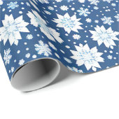 Sneeuwvlokken repeating patroon wit blauw cadeaupapier (Rol Hoek)