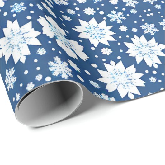 Sneeuwvlokken repeating patroon wit blauw cadeaupapier (Rol Hoek)