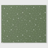 Sneeuwvlokken Retro Scandi Doodle in Wit Fern Groe Cadeaupapier (Vlak)