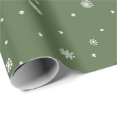 Sneeuwvlokken Retro Scandi Doodle in Wit Fern Groe Cadeaupapier (Rol Hoek)