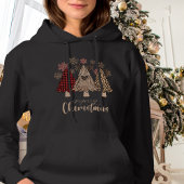 Sneeuwvlokken Rode Buffel Plaid Boho Kerstboom Hoodie