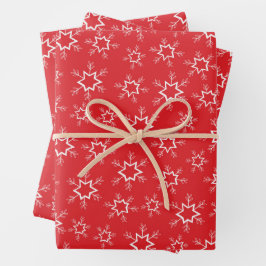 Sneeuwvlokken, Rode en Witte Sneeuwvlokken, Sneeuw Inpakpapier Vel