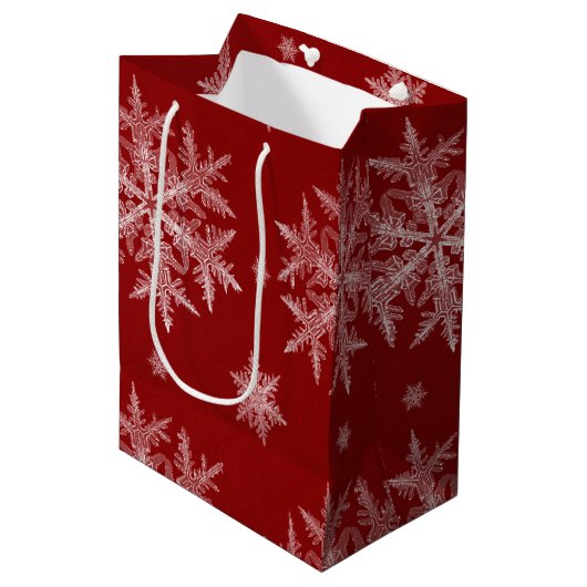 Sneeuwvlokken Rode Feestdagen Kerstmis Medium Cadeauzakje (Voorkant Gekanteld)