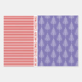 Sneeuwvlokken, rode strepen met kerstbomen blauw inpakpapier vel (Voorkant 3)
