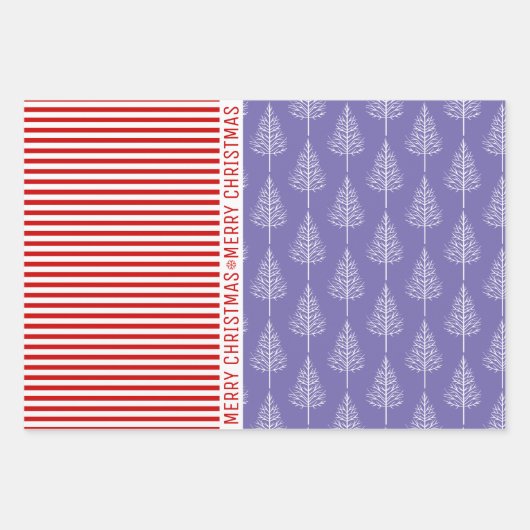 Sneeuwvlokken, rode strepen met kerstbomen blauw inpakpapier vel (Voorkant 3)