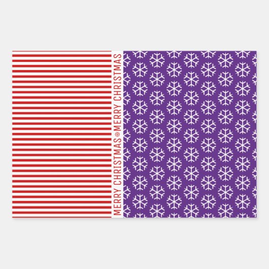 Sneeuwvlokken, rode strepen met kerstbomen blauw inpakpapier vel (Voorkant)