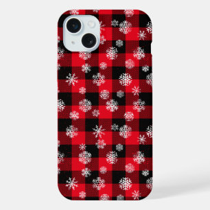 Sneeuwvlokken Rood Buffalo Plaid Kerstmis iPhone 15 Plus Case