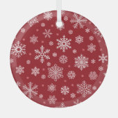 Sneeuwvlokken, rood decor, kerstpatroon. glas ornament (Voorkant)