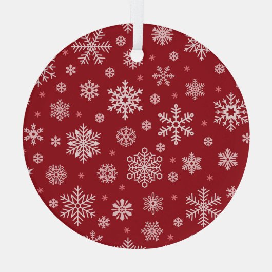 Sneeuwvlokken, rood decor, kerstpatroon. glas ornament (Achterkant)