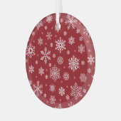 Sneeuwvlokken, rood decor, kerstpatroon. glas ornament (Voorkant links)