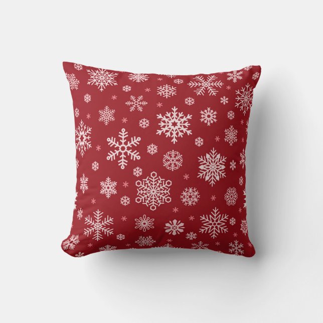 Sneeuwvlokken, rood decor, kerstpatroon. kussen (Voorkant)