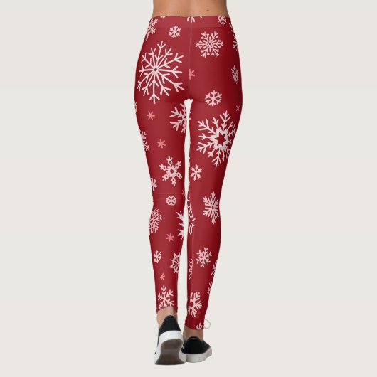 Sneeuwvlokken, rood decor, kerstpatroon. leggings (Achterkant)