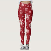 Sneeuwvlokken, rood decor, kerstpatroon. leggings (Voorkant)