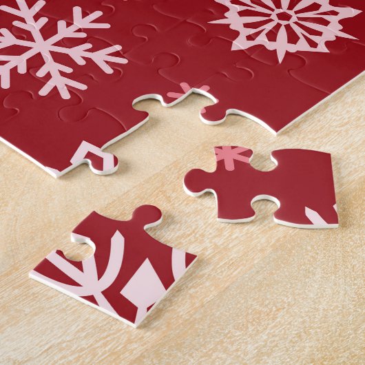 Sneeuwvlokken, rood decor, kerstpatroon. legpuzzel (Zijkant)