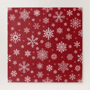 Sneeuwvlokken, rood decor, kerstpatroon. legpuzzel