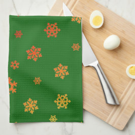 Sneeuwvlokken (rood en goud) [kerstpatroon] theedoek