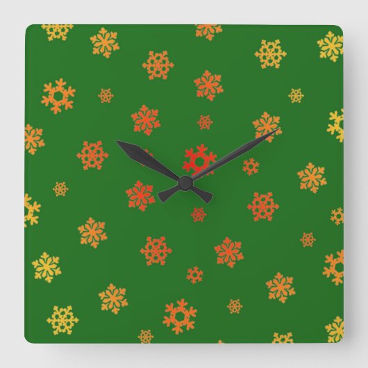 Sneeuwvlokken (rood en goud) [kerstpatroon] vierkante klok (Voorkant)