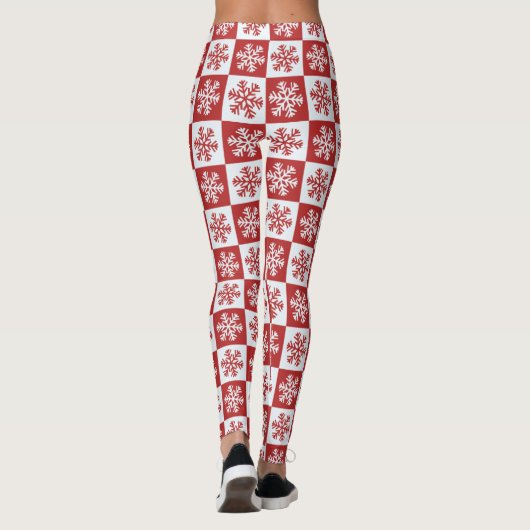 Sneeuwvlokken Rood en Wit Kerstmis Leggings (Achterkant)