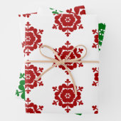 Sneeuwvlokken Rood Groen Wit Inpakpapier Vel (In situ)