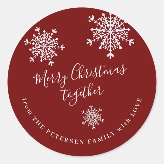 Sneeuwvlokken rood wit kerstvakantie ronde sticker (Voorkant)