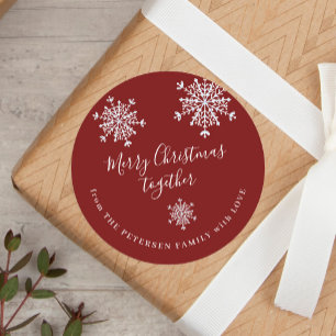 Sneeuwvlokken rood wit kerstvakantie ronde sticker