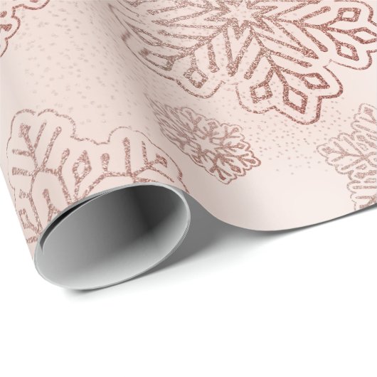 Sneeuwvlokken Roos Gouden Glitter Roze Sparkle Cadeaupapier (Rol Hoek)