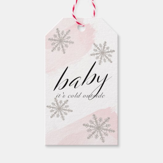 Sneeuwvlokken Roze Baby zijn koude buitenkant Dank Cadeaulabel (Voorkant)