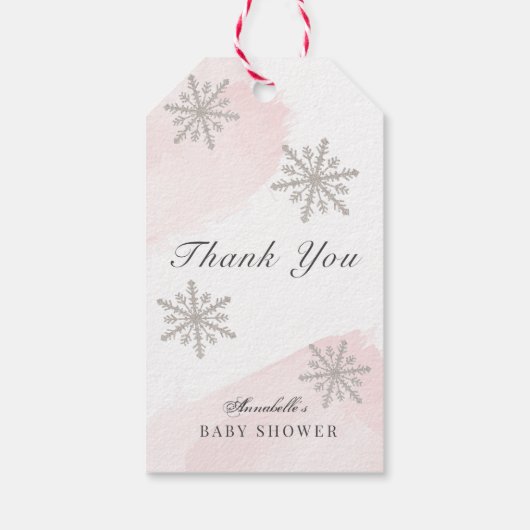 Sneeuwvlokken Roze Baby zijn koude buitenkant Dank Cadeaulabel (Achterkant)