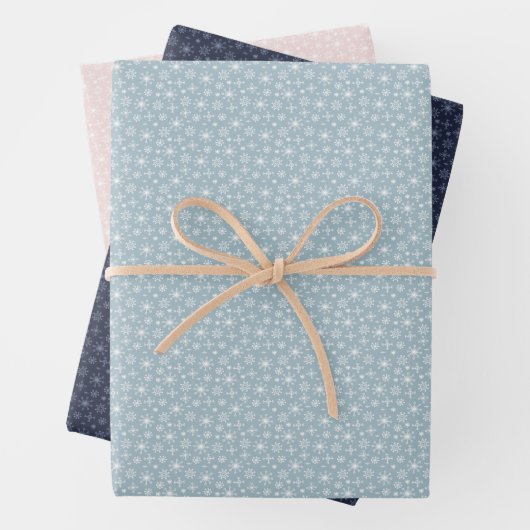 Sneeuwvlokken Roze Blauw en Marine Winter Inpakpapier Vel (In situ)