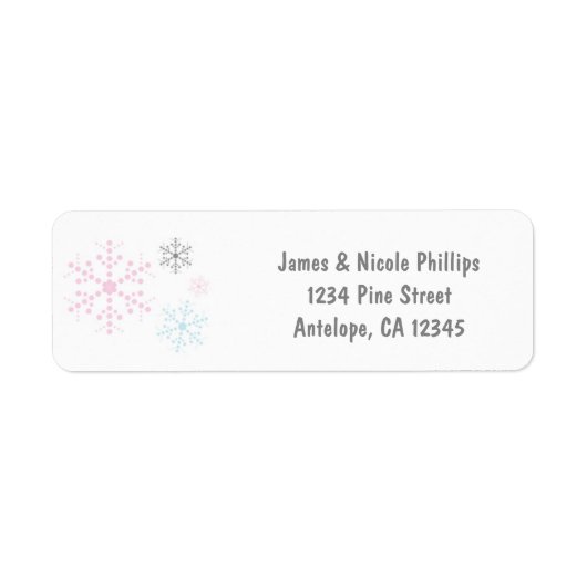Sneeuwvlokken Roze Blauw Vakantie Winter Adresetik Etiket (Voorkant)