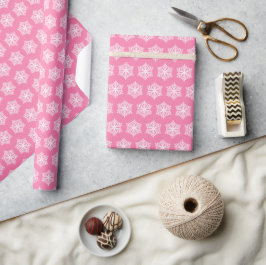 Sneeuwvlokken Roze en Witte Kerst Cadeaupapier