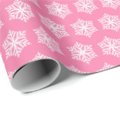 Sneeuwvlokken Roze en Witte Kerst Cadeaupapier (Rol Hoek)