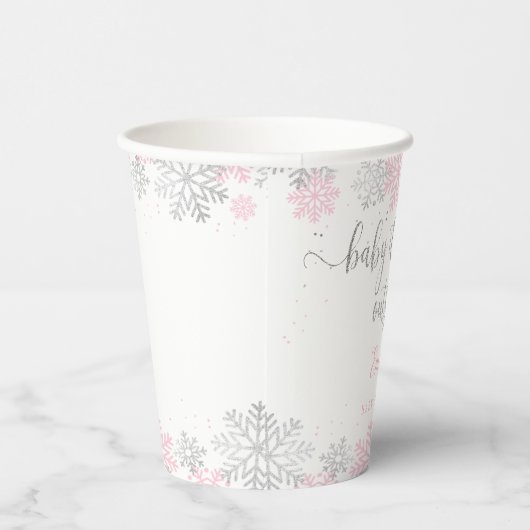 Sneeuwvlokken roze en zilveren wintermeisje Baby s Papieren Bekers (Rechts)